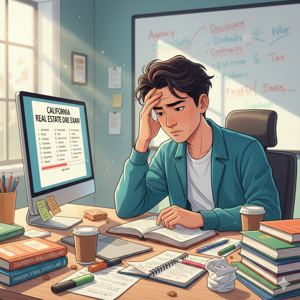 California dre exam student overwhelmed failure reasons